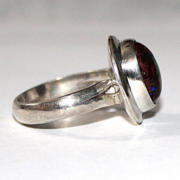 Sterling Silver Opal in Matrix Modern Geometric Ring - Picture 4 of 7